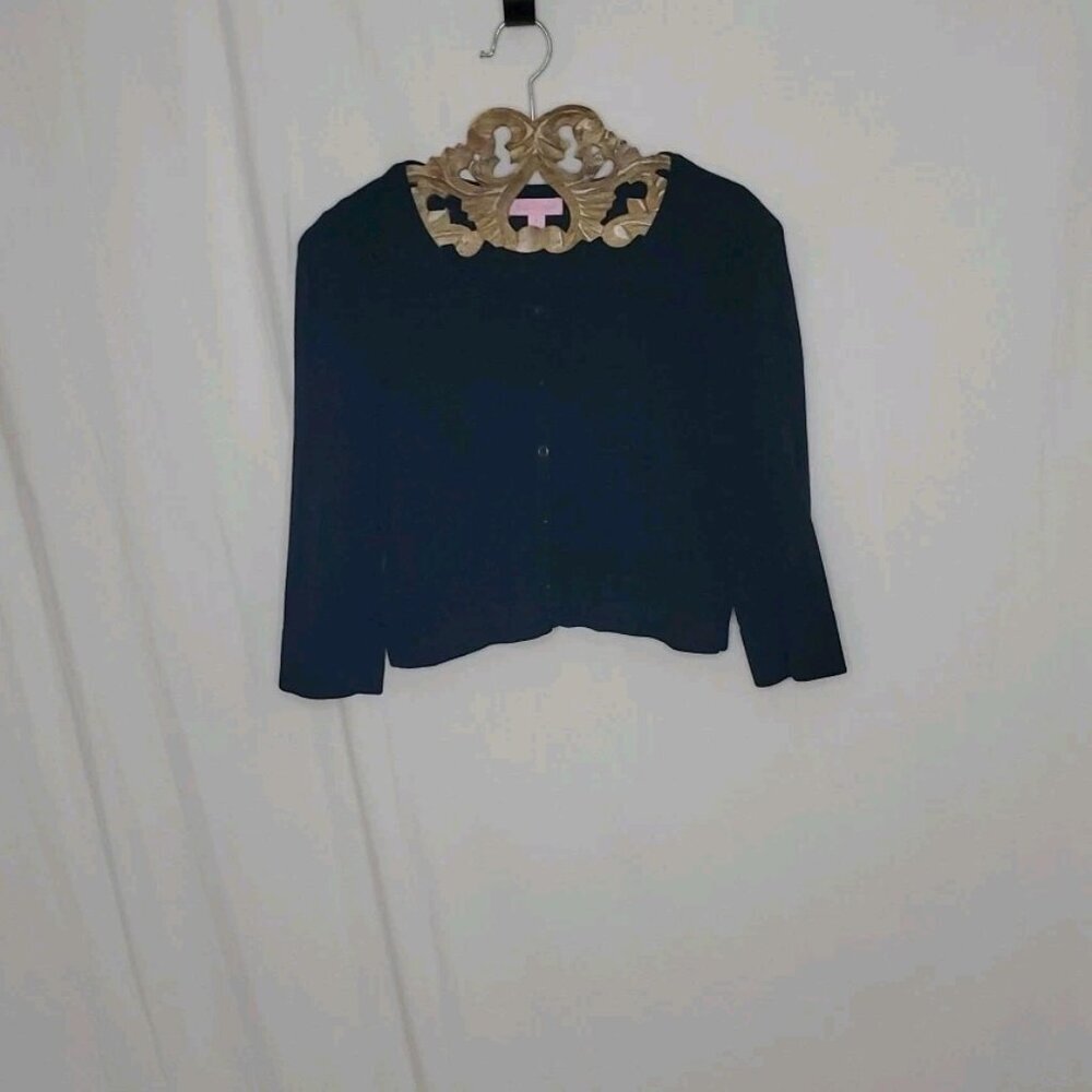 Lilly Pulitzer Preppy Lightweight Cardigan Youth Large Blk Button Front Minimal